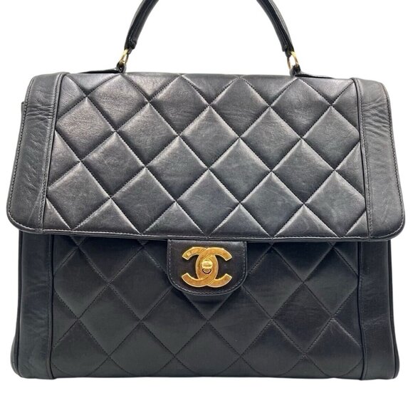 Authentic CHANEL Briefcase Business Bag 24K Vintage Lambskin Top Handle Handbag - Picture 3 of 14